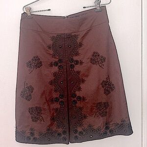 Le Chateau, fully lined brown skirt with black embellishments, Size 5/6
